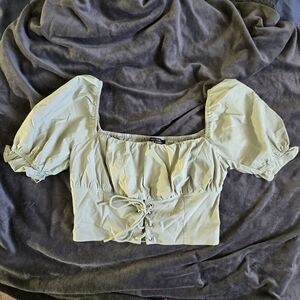 Blue Blush Women's Puff Sleeve Top - Light Sage Green Sz L